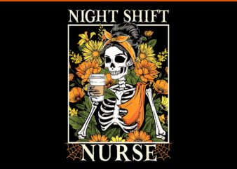 Floral Night Shift Nurse Skeleton Halloween RN Nurses PNG