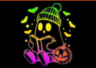 Ghost Book Reading Halloween Glow Teacher PNG