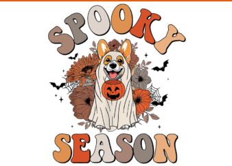 Groovy Corgi Dogs Dressed As Ghost Boo Sheet Halloween PNG t shirt design template