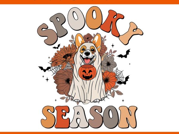 Groovy corgi dogs dressed as ghost boo sheet halloween png t shirt design template