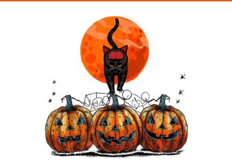 Cat Pumpkin Halloween Retro Floral Spooky Season PNG t shirt vector file