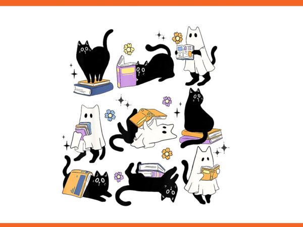 Ghost black cat reading books spooky halloween png t shirt design template