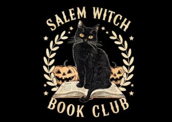 Salem Witch Book Club Black Cat Witch Spooky Halloween PNG