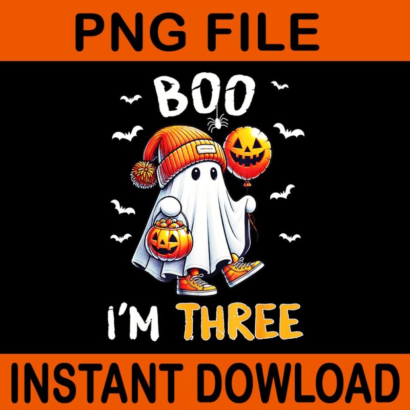 Boo I’m Three Ghost 3rd Birthday Halloween PNG