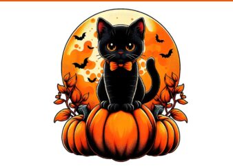 Black Cat Pumpkin Halloween Fall Autumn Season PNG