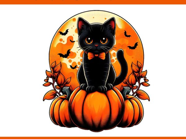 Black cat pumpkin halloween fall autumn season png t shirt template