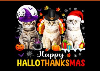 Happy Hallothanksmas Cats Halloween Thanksgiving Christmas PNG graphic t shirt