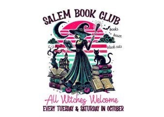 Salem Book Club Witches Reading Black Cat Spooky Halloween PNG