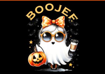 Boo Jee Ghost Drinking Coffee Coquette Bow Halloween PNG