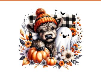 Cute Fall Highland Cow Ghost Spooky Season Autumn PNG t shirt vector file