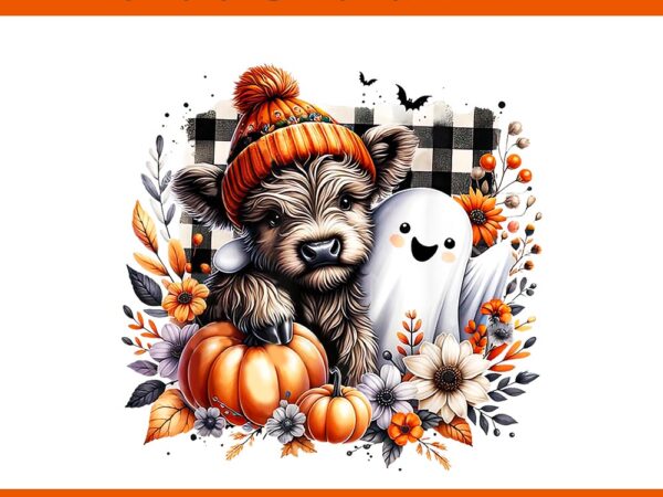 Cute fall highland cow ghost spooky season autumn png t shirt vector file