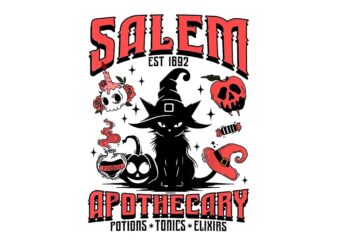 Salem Apothecary Halloween Black Cat PNG, Salem Witch Book-Club PNG