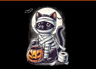 Black Cat Mummy Halloween PNG t shirt template