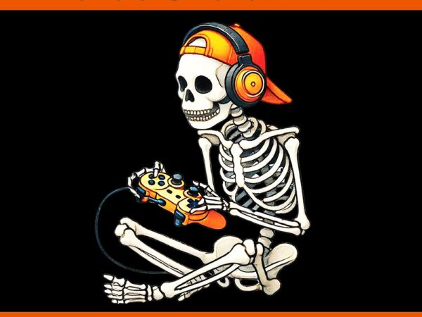 Halloween skeleton gamer video png graphic t shirt