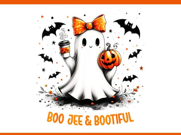 Boo jee & bootiful ghost drinking coffee coquette bow halloween png t shirt template