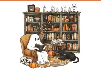 Ghost Reading Books Librarian Halloween PNG