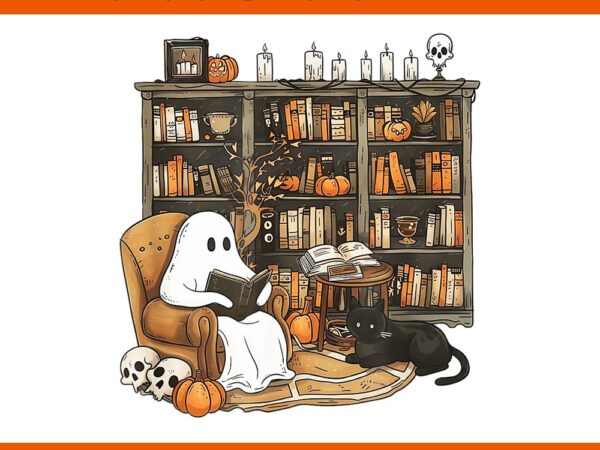 Ghost reading books librarian halloween png t shirt design template