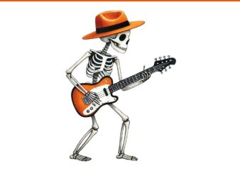 Skeleton Playing Electric Guitar Rock Halloween PNG t shirt template vector