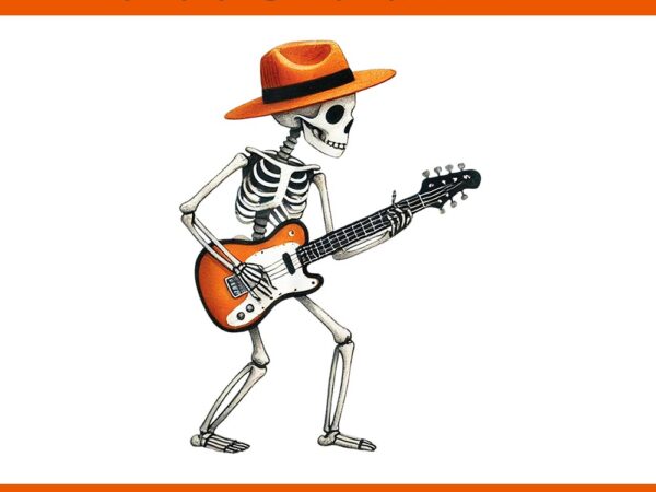 Skeleton playing electric guitar rock halloween png t shirt template vector