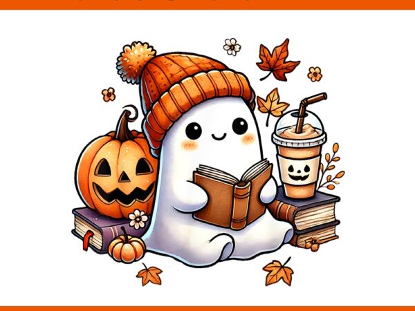 Cute ghost reading book halloween png, ghost coffee book halloween png t shirt vector file