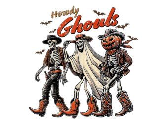 Retro Howdy Ghouls Skeleton Cowboy Western Rodeo Halloween PNG t shirt design online