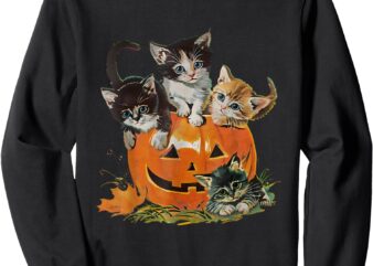 Vintage 90s Cat Pumpkin Halloween Retro Floral Spooky Season Sweatshirt