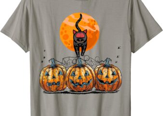 Vintage 90s Cat Pumpkin Halloween Retro Floral Spooky Season T-Shirt