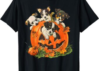 Vintage 90s Dog Retro Pumpkin Puppies Halloween Dog Lovers T-Shirt