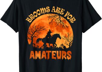 Vintage Brooms Are For Amateurs Halloween Horse Riding T-Shirt