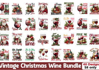 Christmas Wine Bundle, SVG Wine Bundle, Vintage Wine Vector Bundle and Wine Clipart