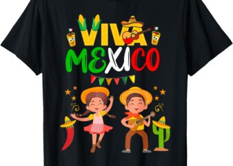 Viva Mexico Boy Girl Guitar Mexican Independence Day Fiesta T-Shirt