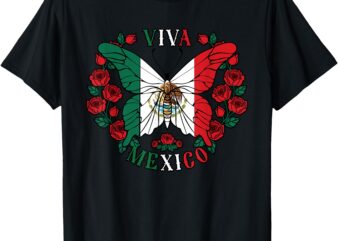 Viva Mexico Butterfly Rose, Women, Men Mexican Independence T-Shirt