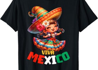 Viva Mexico Mexican Independence Day Mexican Girl Kid Fiesta T-Shirt