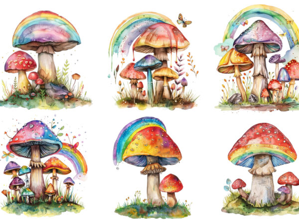 Watercolor mushroom sublimation t shirt design for sale