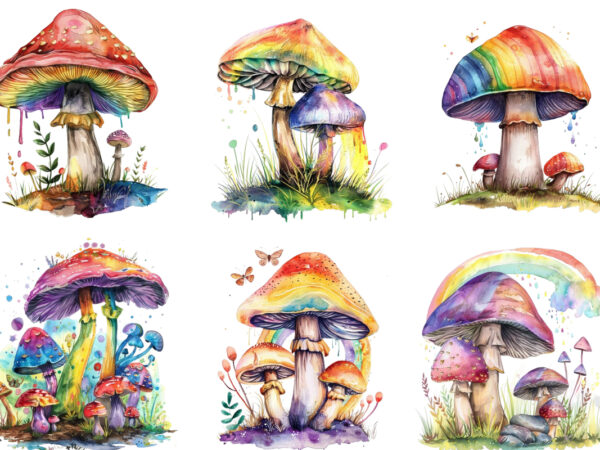 Watercolor mushroom sublimation t shirt design for sale