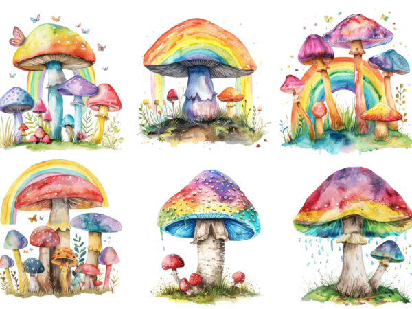 Watercolor mushroom sublimation t shirt design for sale