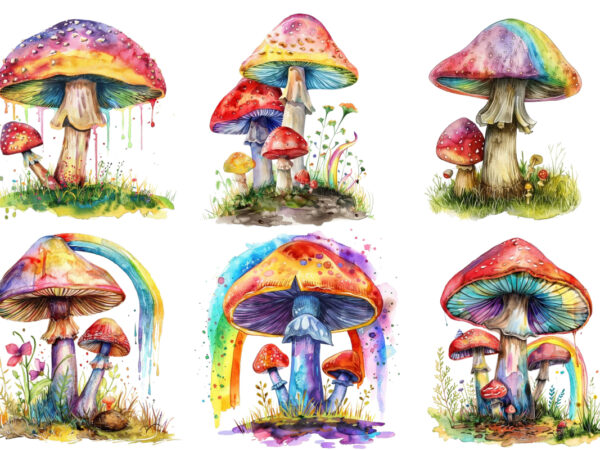 Watercolor mushroom sublimation t shirt design for sale