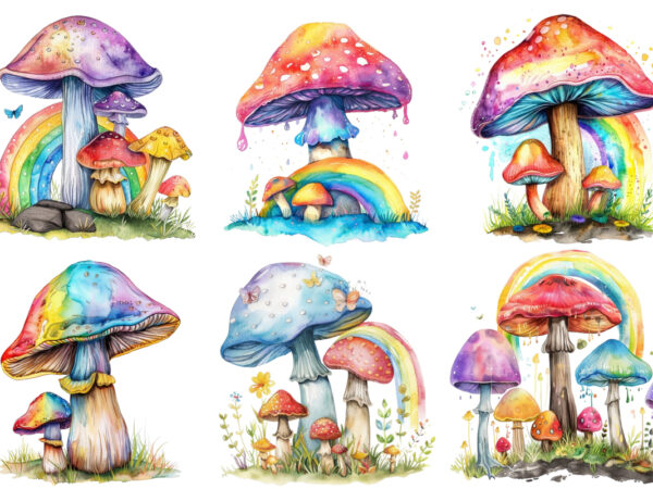 Watercolor mushroom sublimation t shirt design for sale