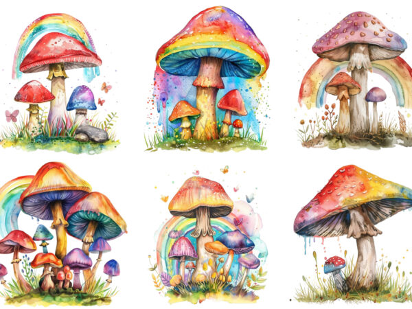 Watercolor mushroom sublimation t shirt design for sale