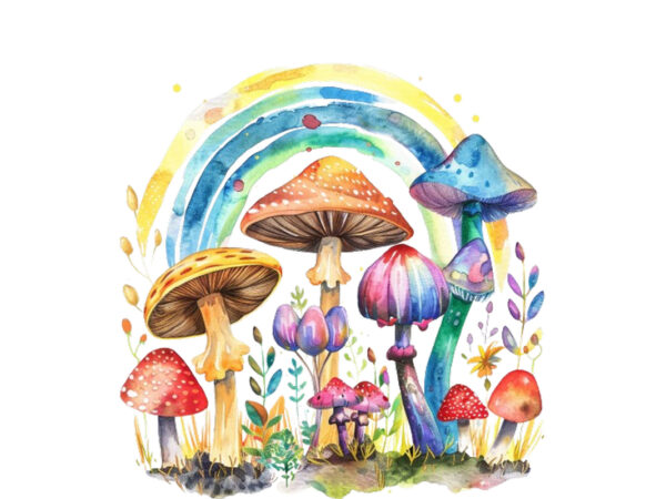 Watercolor mushroom sublimation t shirt design for sale