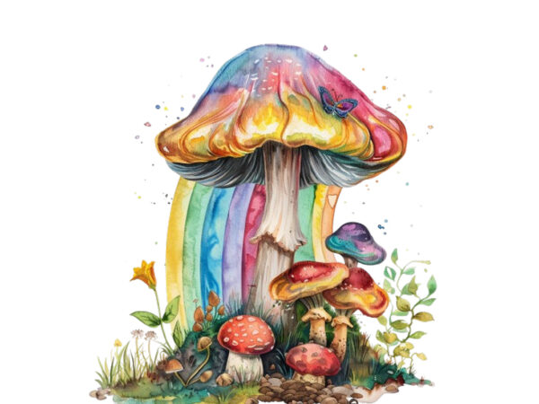 Watercolor mushroom sublimation t shirt design for sale