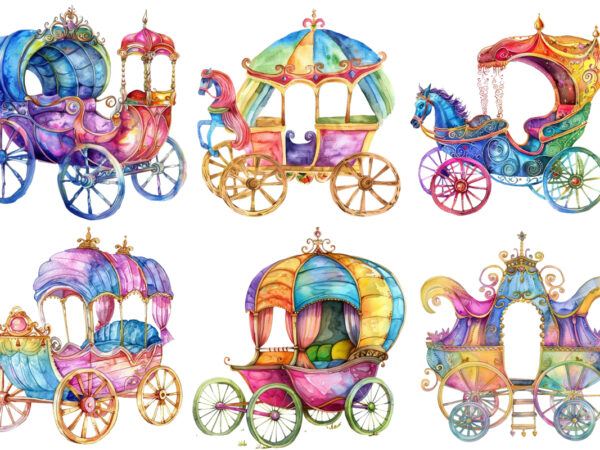 Watercolor princess carriage clipart t shirt design for sale