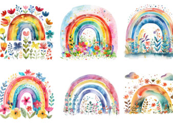 Watercolor Spring Rainbow clipart t shirt design for sale