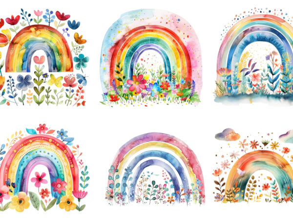 Watercolor spring rainbow clipart t shirt design for sale