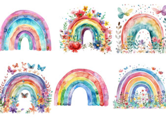 Watercolor Spring Rainbow clipart t shirt design for sale