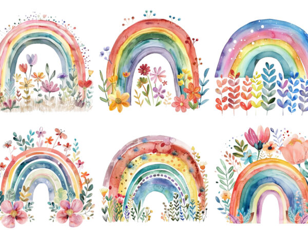 Watercolor spring rainbow clipart t shirt design for sale