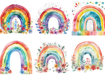 Watercolor Spring Rainbow clipart t shirt design for sale