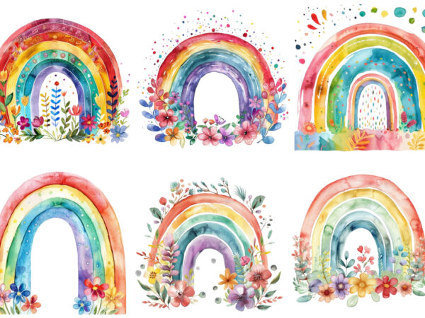 Watercolor spring rainbow clipart t shirt design for sale