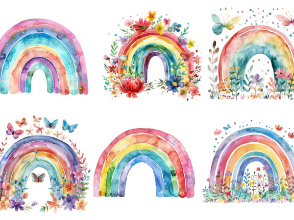 Watercolor spring rainbow clipart t shirt design for sale