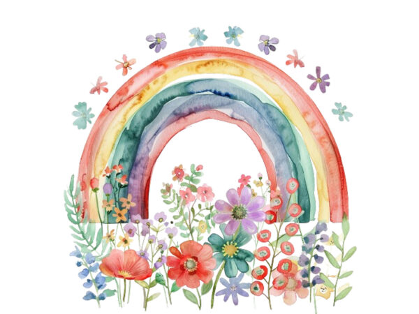 Watercolor spring rainbow clipart t shirt design for sale